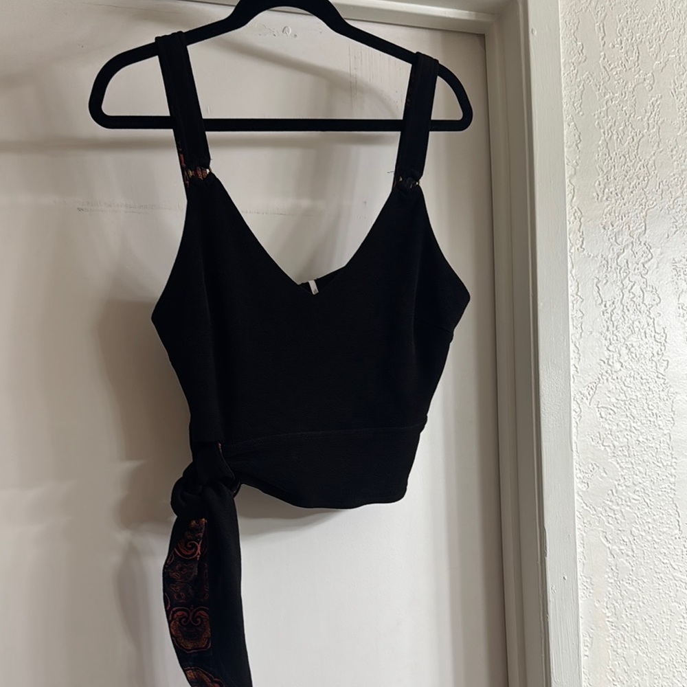 Free People Black Crop Top with Paisley Accent